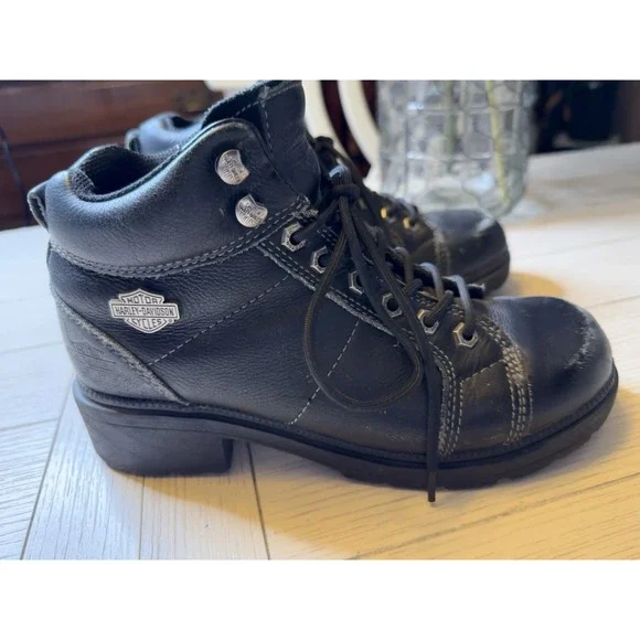 Harley Davidson Women Tyler Lace Up Chukka Ankle Boot 84280 Black Leather 8.5 - Picture 2 of 13